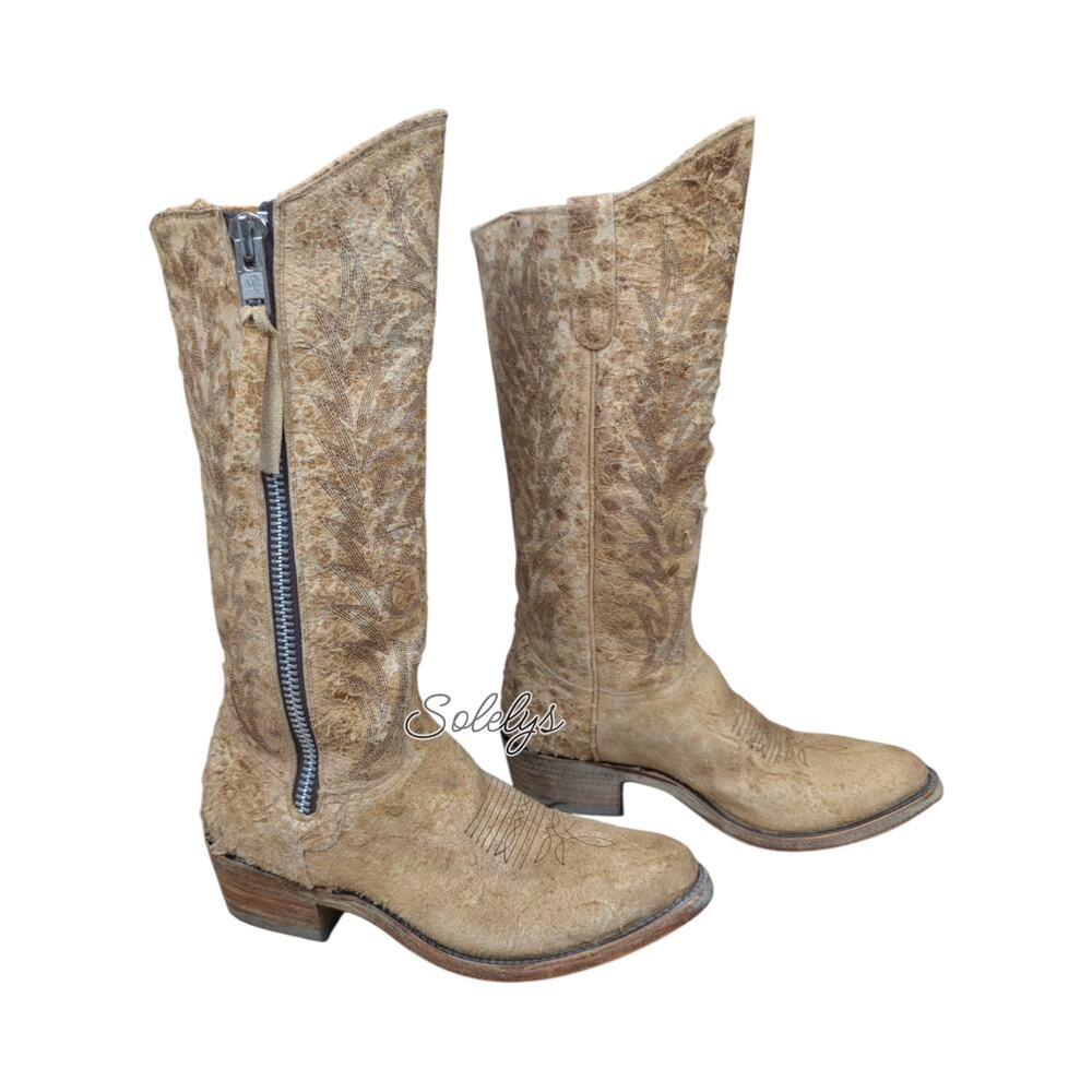 Old Gringo Razz Side Zip Up Distressed Western Round Toe Cowgirl Boot Womens 7.5